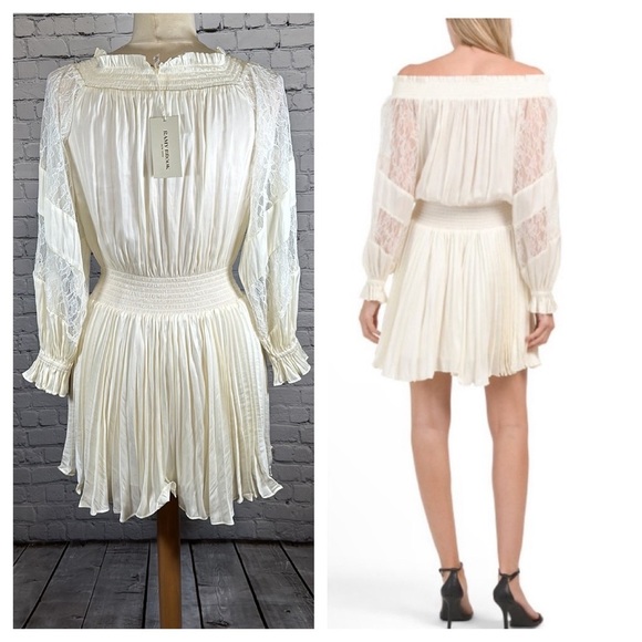 Ramy Brook Victorian Bohemian Mini Trent Lace Off-the-Shoulder Dress XS NEW - Picture 2 of 16